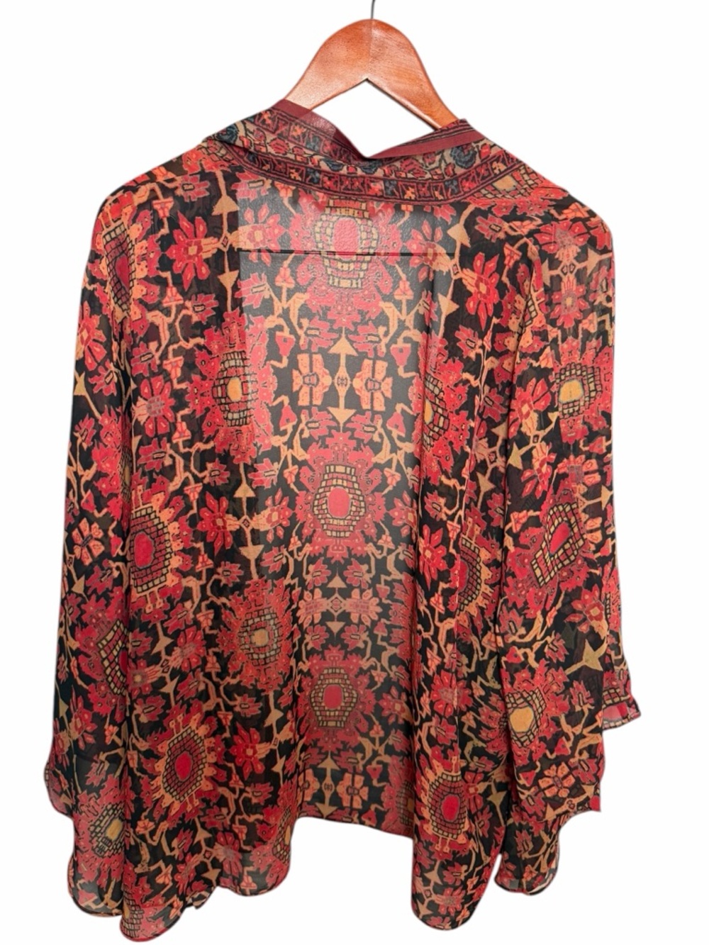 Soft Surroundings Red Paisley Sheer Kimono - Picture 3 of 9